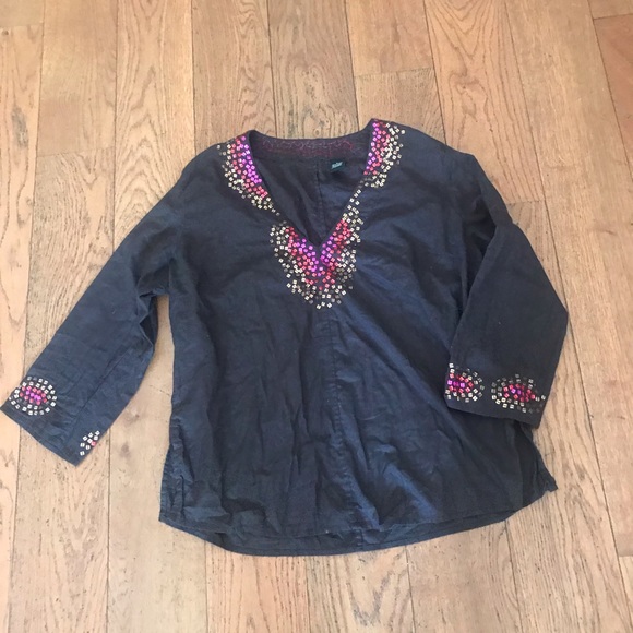 chocolate brown top with sequins - Picture 1 of 4